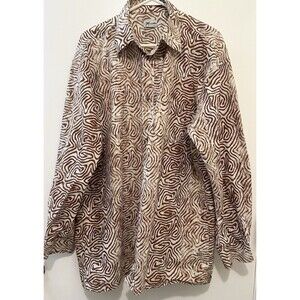 Woodin Creative Abstract Maze Print Button Down Shirt Brown White XL